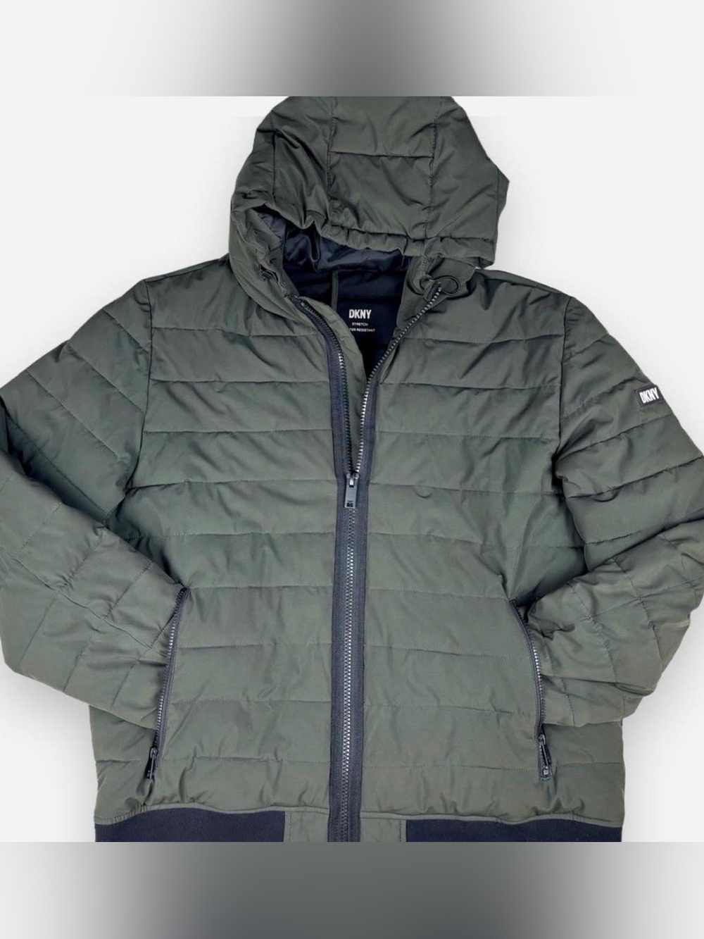 DKNY Men's Quilted Hooded Puffer Water Resistant Jacket - Olive Green